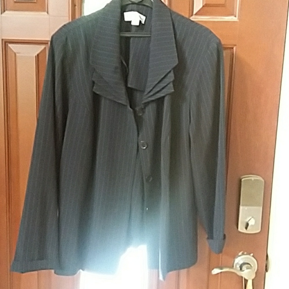 Black and white unlined pin striped jacket